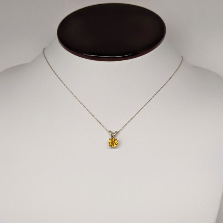14K WHITE CITRINE ROUND 6MM ESTATE PENDANT & CHAIN 1.3 GRAMS