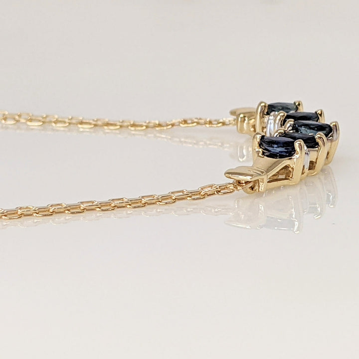 14K SAPPHIRE MARQUISE (5) 2X4 WITH (8) MELEE ESTATE NECKLACE 5.3 GRAMS