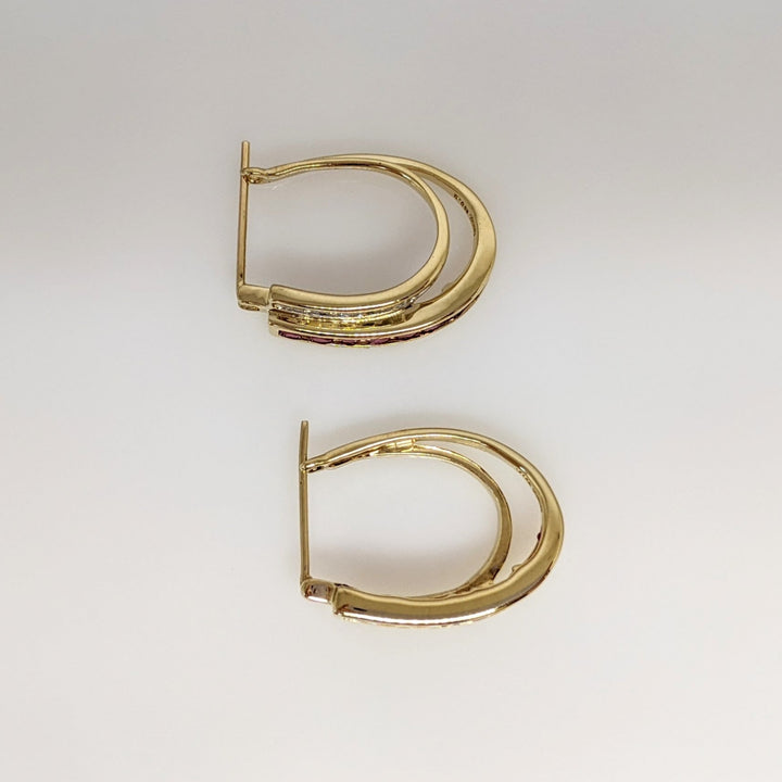 10K RUBY ROUND (18) DIAMOND ROUND (18) ESTATE HOOP EARRINGS 5.4 GRAMS