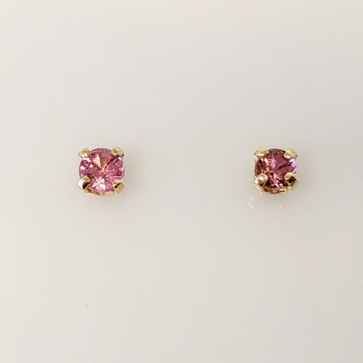 14K PINK TOURMALINE ROUND 3MM ESTATE STUD EARRINGS 0.5 GRAMS