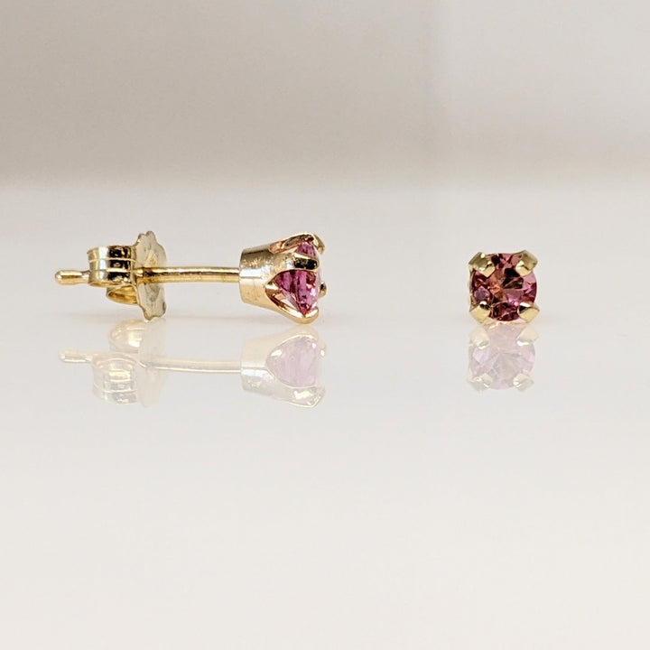 14K PINK TOURMALINE ROUND 3MM ESTATE STUD EARRINGS 0.5 GRAMS