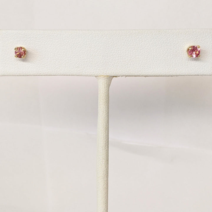 14K PINK TOURMALINE ROUND 3MM ESTATE STUD EARRINGS 0.5 GRAMS