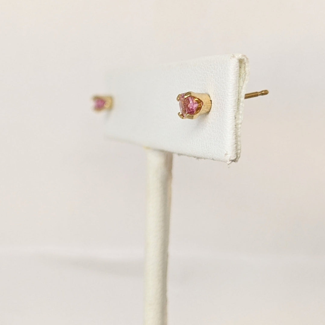 14K PINK TOURMALINE ROUND 3MM ESTATE STUD EARRINGS 0.5 GRAMS