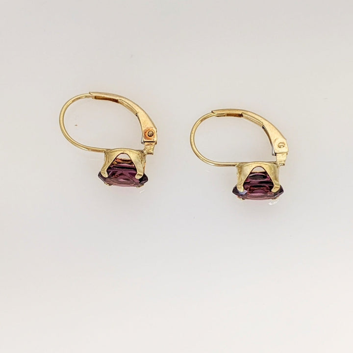 14K RHODOLITE GARNET OVAL 5X7 LEVERBACK ESTATE EARRINGS 1.2 GRAMS