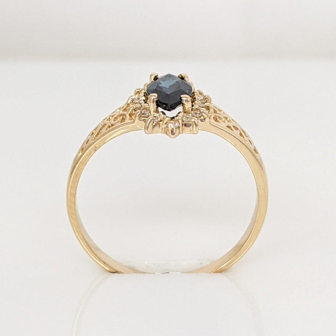 14K SAPPHIRE MARQUISE 4X8 WITH .12 DIAMOND TOTAL WEIGHT (14) FILAGREE ESTATE RING 1.8 GRAMS