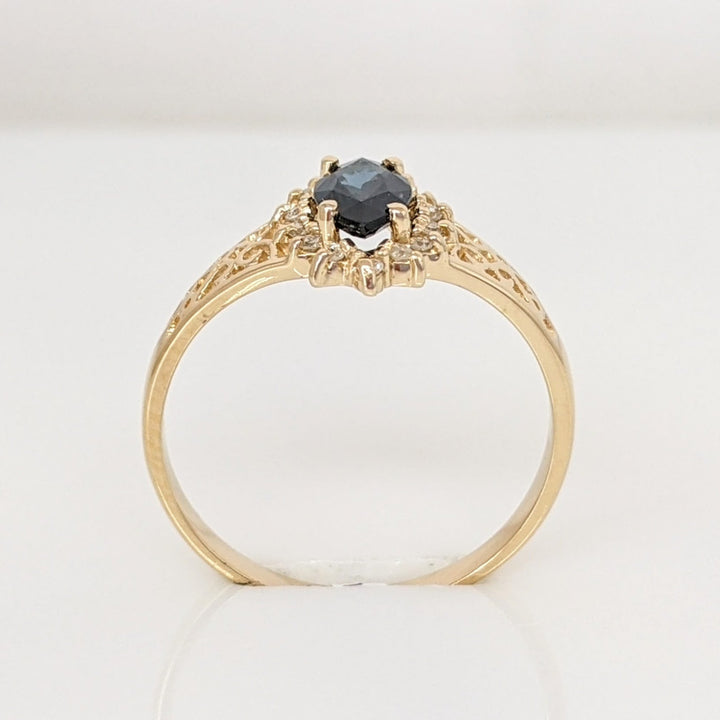 14K SAPPHIRE MARQUISE 4X8 WITH .12 DIAMOND TOTAL WEIGHT (14) FILAGREE ESTATE RING 1.8 GRAMS