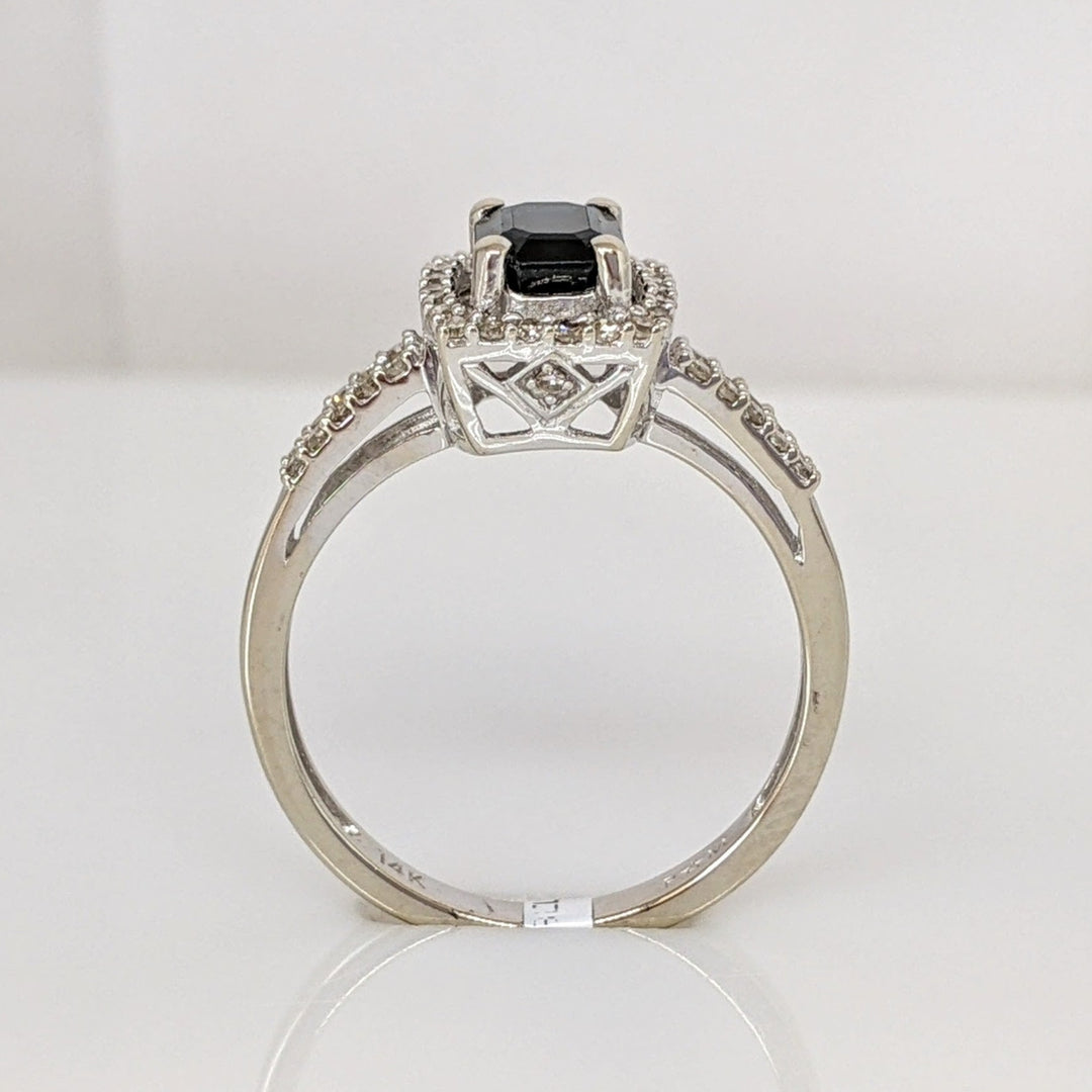 14K WHITE SAPPHIRE EMERALD CUT  5X7 WITH .40 DIAMOND TOTAL WEIGHT (51) ROUND ESTATE RING 2.7 GRAMS