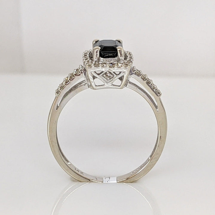 14K WHITE SAPPHIRE EMERALD CUT  5X7 WITH .40 DIAMOND TOTAL WEIGHT (51) ROUND ESTATE RING 2.7 GRAMS