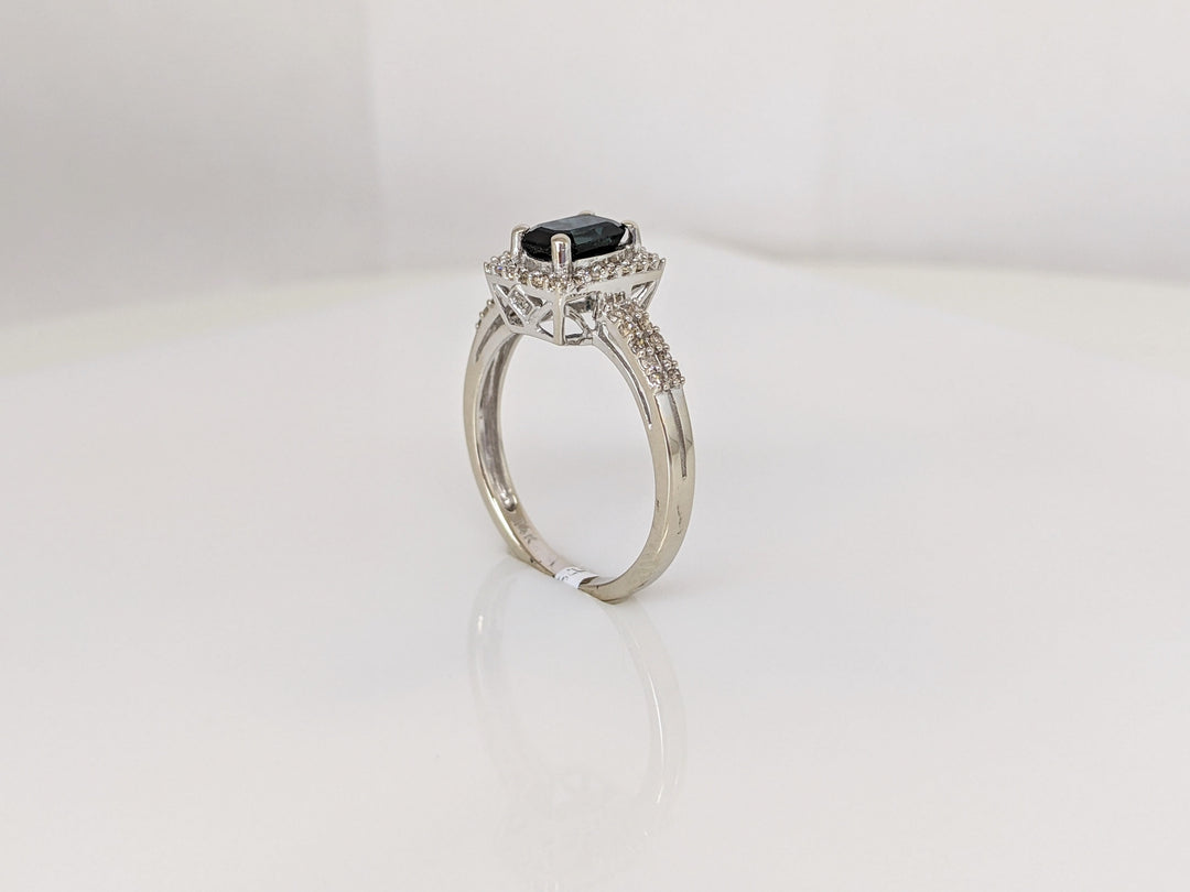 14K WHITE SAPPHIRE EMERALD CUT  5X7 WITH .40 DIAMOND TOTAL WEIGHT (51) ROUND ESTATE RING 2.7 GRAMS