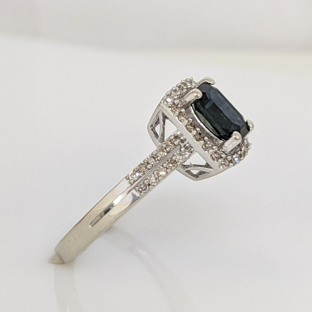 14K WHITE SAPPHIRE EMERALD CUT  5X7 WITH .40 DIAMOND TOTAL WEIGHT (51) ROUND ESTATE RING 2.7 GRAMS