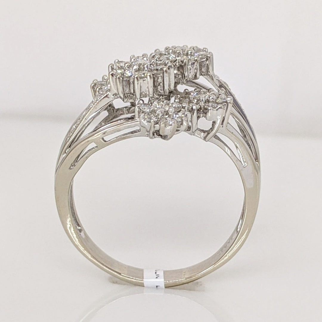 14K WHITE 1.13 CARAT TOTAL WEIGHT I1 G DIAMOND ROUND (50) SIX-CLUSTER FLORAL ESTATE RING 5.6 GRAMS