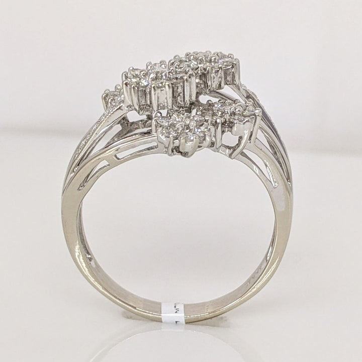 14K WHITE 1.13 CARAT TOTAL WEIGHT I1 G DIAMOND ROUND (50) SIX-CLUSTER FLORAL ESTATE RING 5.6 GRAMS