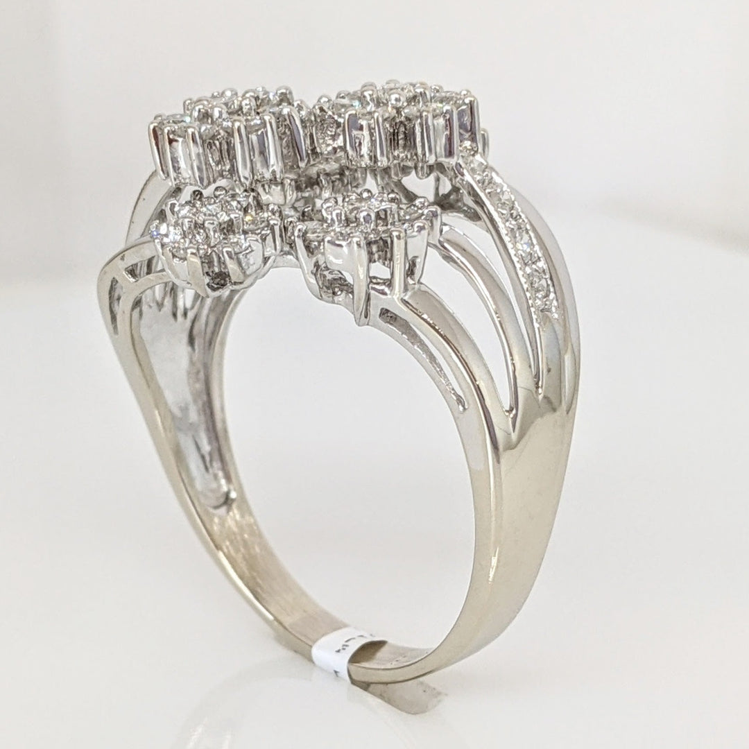 14K WHITE 1.13 CARAT TOTAL WEIGHT I1 G DIAMOND ROUND (50) SIX-CLUSTER FLORAL ESTATE RING 5.6 GRAMS
