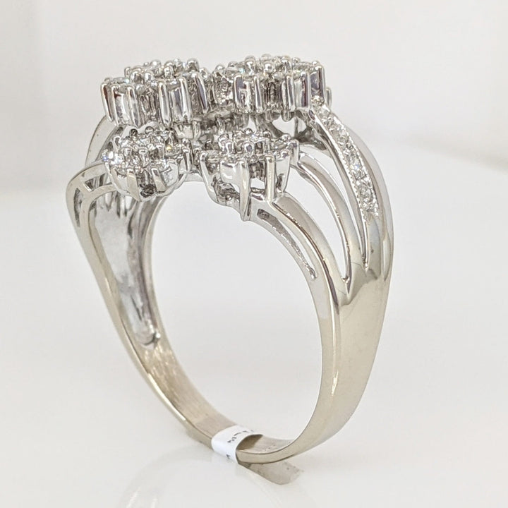 14K WHITE 1.13 CARAT TOTAL WEIGHT I1 G DIAMOND ROUND (50) SIX-CLUSTER FLORAL ESTATE RING 5.6 GRAMS