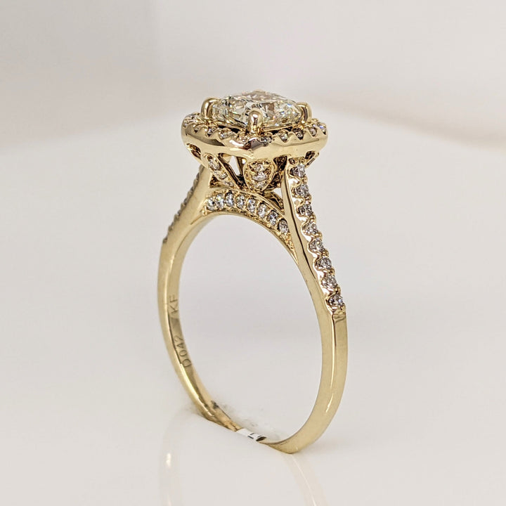 14K 1.68 CARAT TOTAL WEIGHT SI1 J DIAMOND CUSHION HALO ESTATE RING 3.4 GRAMS