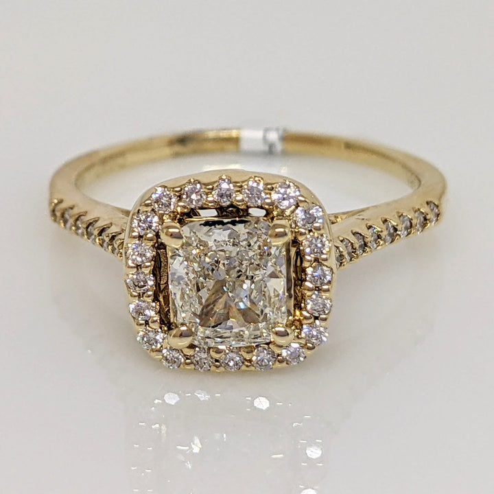 14K 1.68 CARAT TOTAL WEIGHT SI1 J DIAMOND CUSHION HALO ESTATE RING 3.4 GRAMS