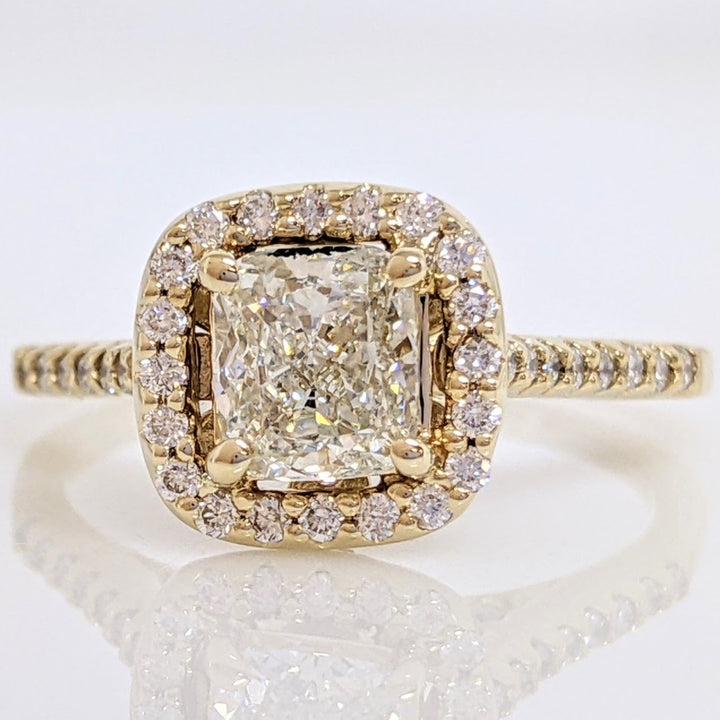 14K 1.68 CARAT TOTAL WEIGHT SI1 J DIAMOND CUSHION HALO ESTATE RING 3.4 GRAMS