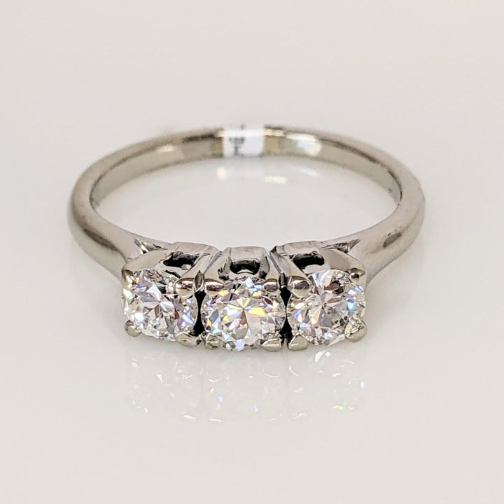 14K WHITE .83 CARAT TOTAL WEIGHT VS2 I DIAMOND ROUND (3) EUROPEAN CUT ESTATE RING 2.9 GRAMS