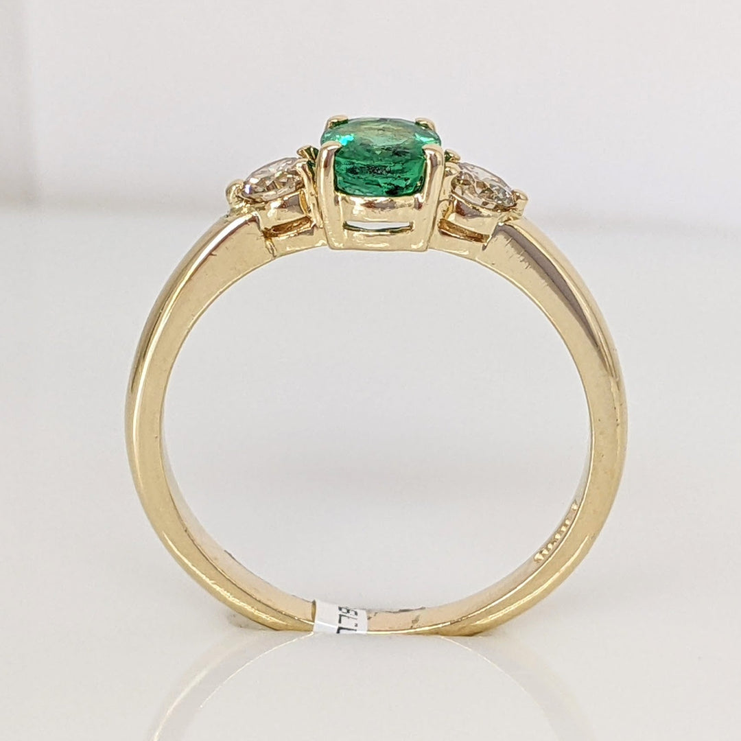14K EMERALD OVAL 5X7 "AA" WITH .28 DIAMOND TOTAL WEIGHT (2) ROUND ESTATE RING 3.0 GRAMS