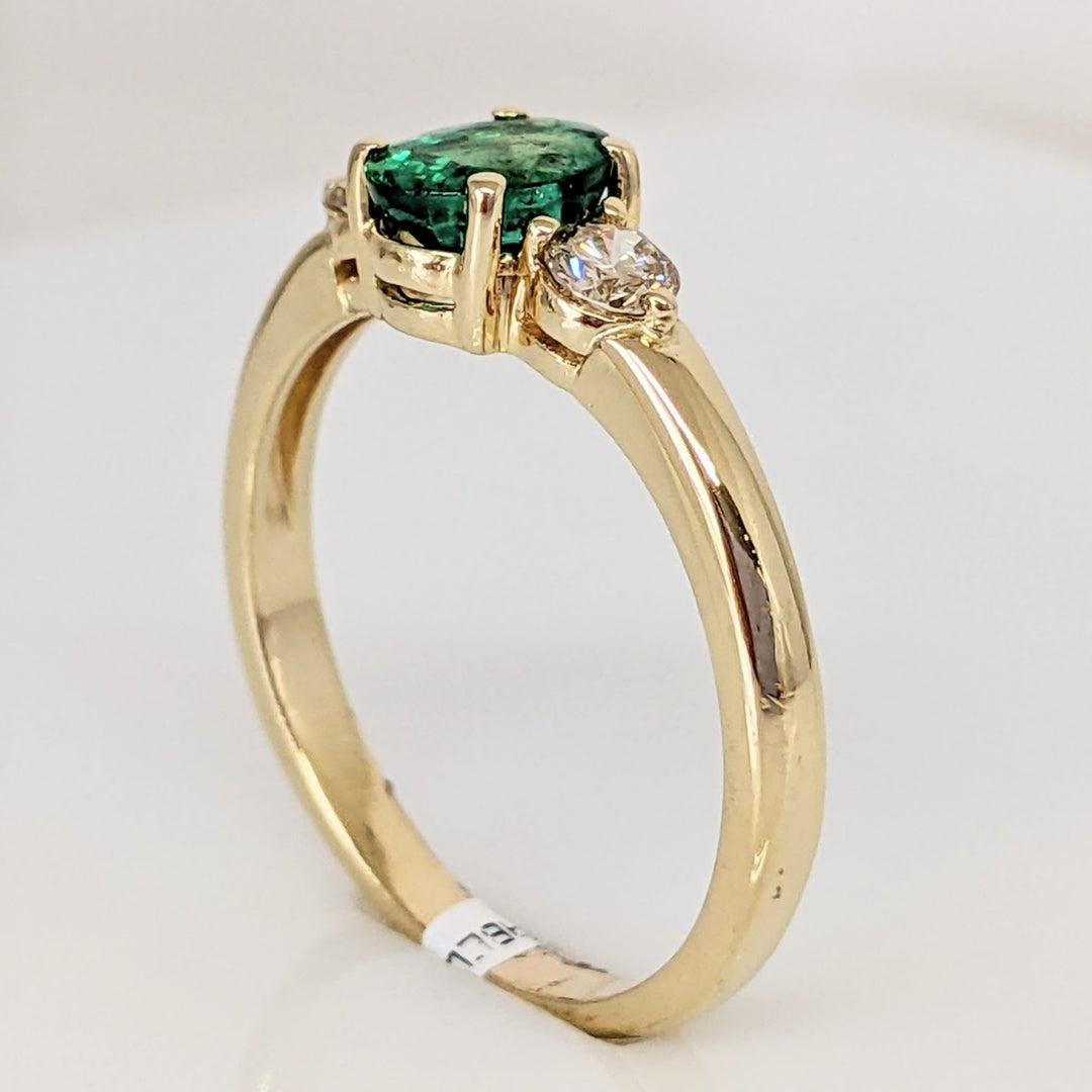 14K EMERALD OVAL 5X7 "AA" WITH .28 DIAMOND TOTAL WEIGHT (2) ROUND ESTATE RING 3.0 GRAMS