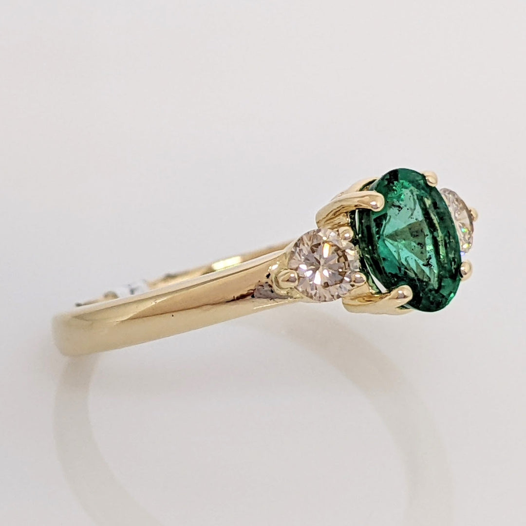 14K EMERALD OVAL 5X7 "AA" WITH .28 DIAMOND TOTAL WEIGHT (2) ROUND ESTATE RING 3.0 GRAMS