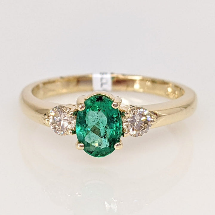 14K EMERALD OVAL 5X7 "AA" WITH .28 DIAMOND TOTAL WEIGHT (2) ROUND ESTATE RING 3.0 GRAMS