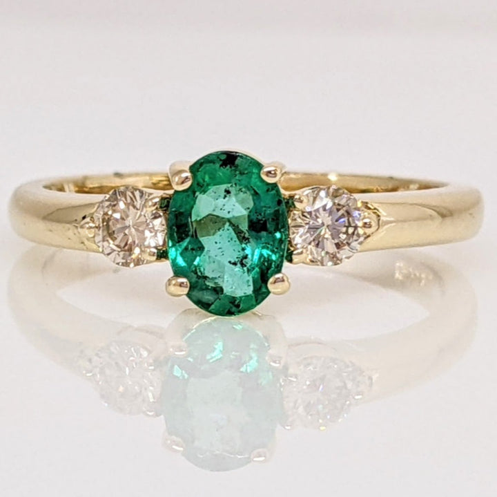 14K EMERALD OVAL 5X7 "AA" WITH .28 DIAMOND TOTAL WEIGHT (2) ROUND ESTATE RING 3.0 GRAMS