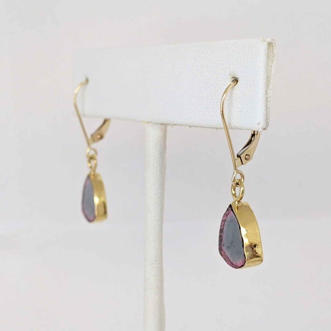 14K BI-COLORED TOURMALINE FREE FORM ESTATE LEVERBACK EARRINGS 2.7 GRAMS