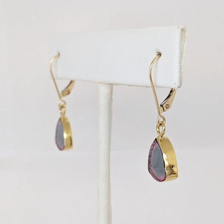 14K BI-COLORED TOURMALINE FREE FORM ESTATE LEVERBACK EARRINGS 2.7 GRAMS