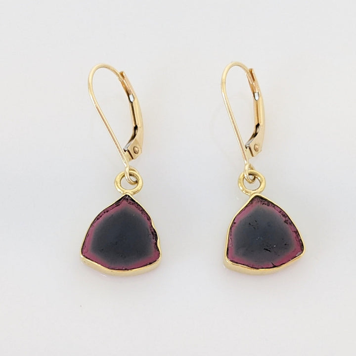 14K BI-COLORED TOURMALINE FREE FORM ESTATE LEVERBACK EARRINGS 2.7 GRAMS