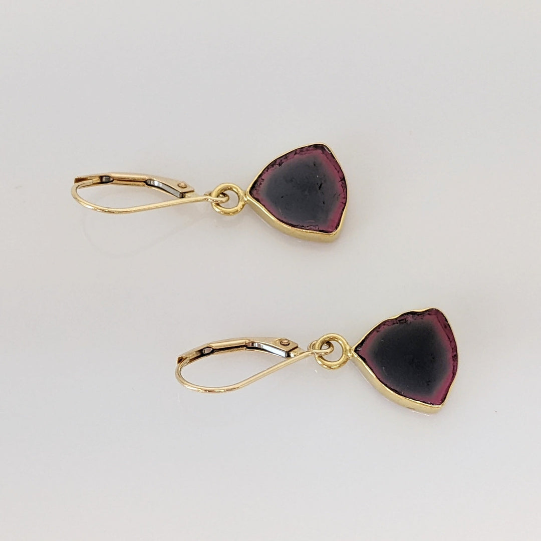 14K BI-COLORED TOURMALINE FREE FORM ESTATE LEVERBACK EARRINGS 2.7 GRAMS