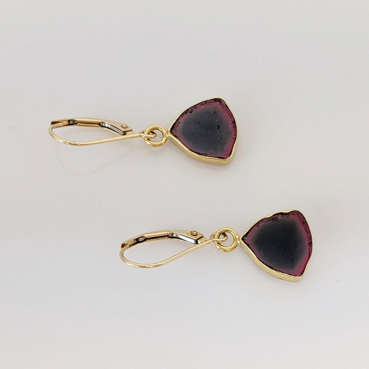 14K BI-COLORED TOURMALINE FREE FORM ESTATE LEVERBACK EARRINGS 2.7 GRAMS