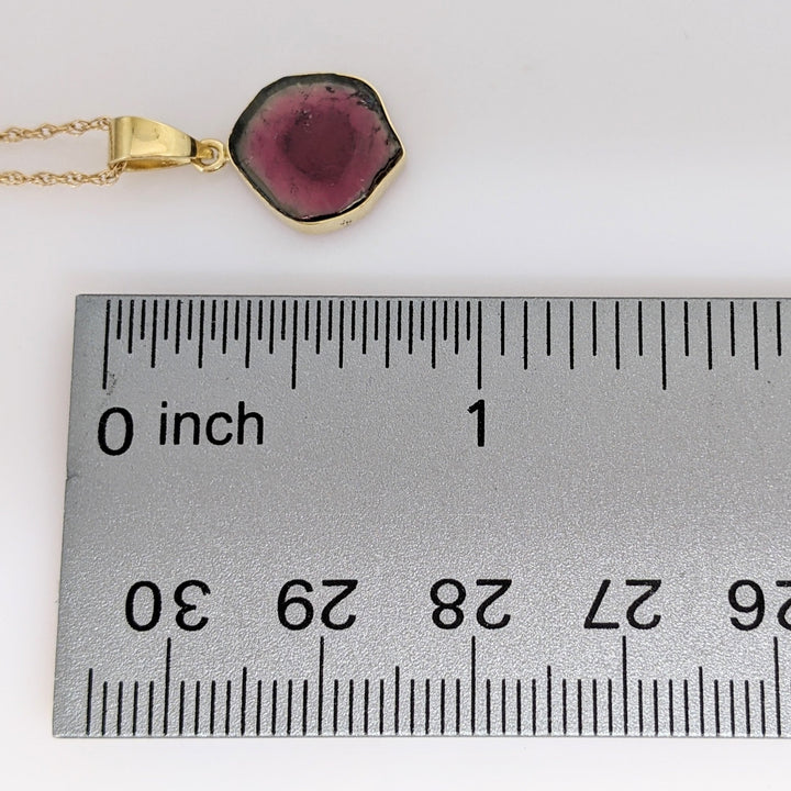 14K BI-COLORED TOURMALINE 11MM BEZEL ESTATE PENDANT & CHAIN 2.3 GRAMS