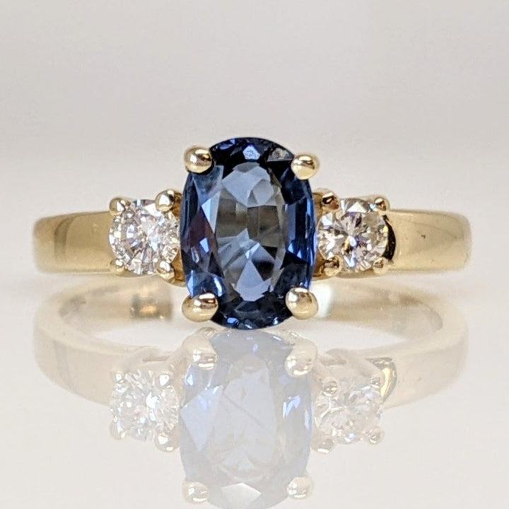 14K SAPPHIRE OVAL "AA" 5X7 WITH (2) MELEE ESTATE RING 2.6 GRAMS
