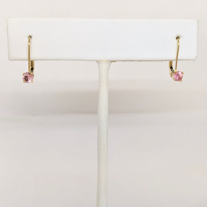 14K PINK TOURMALINE ROUND 3.5MM LEVERBACK ESTATE EARRINGS 0.8 GRAMS