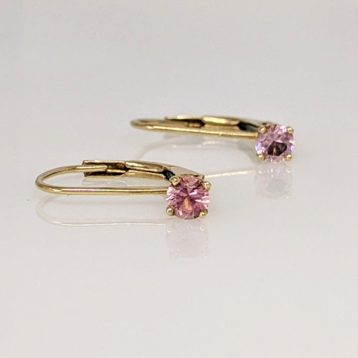 14K PINK TOURMALINE ROUND 3.5MM LEVERBACK ESTATE EARRINGS 0.8 GRAMS