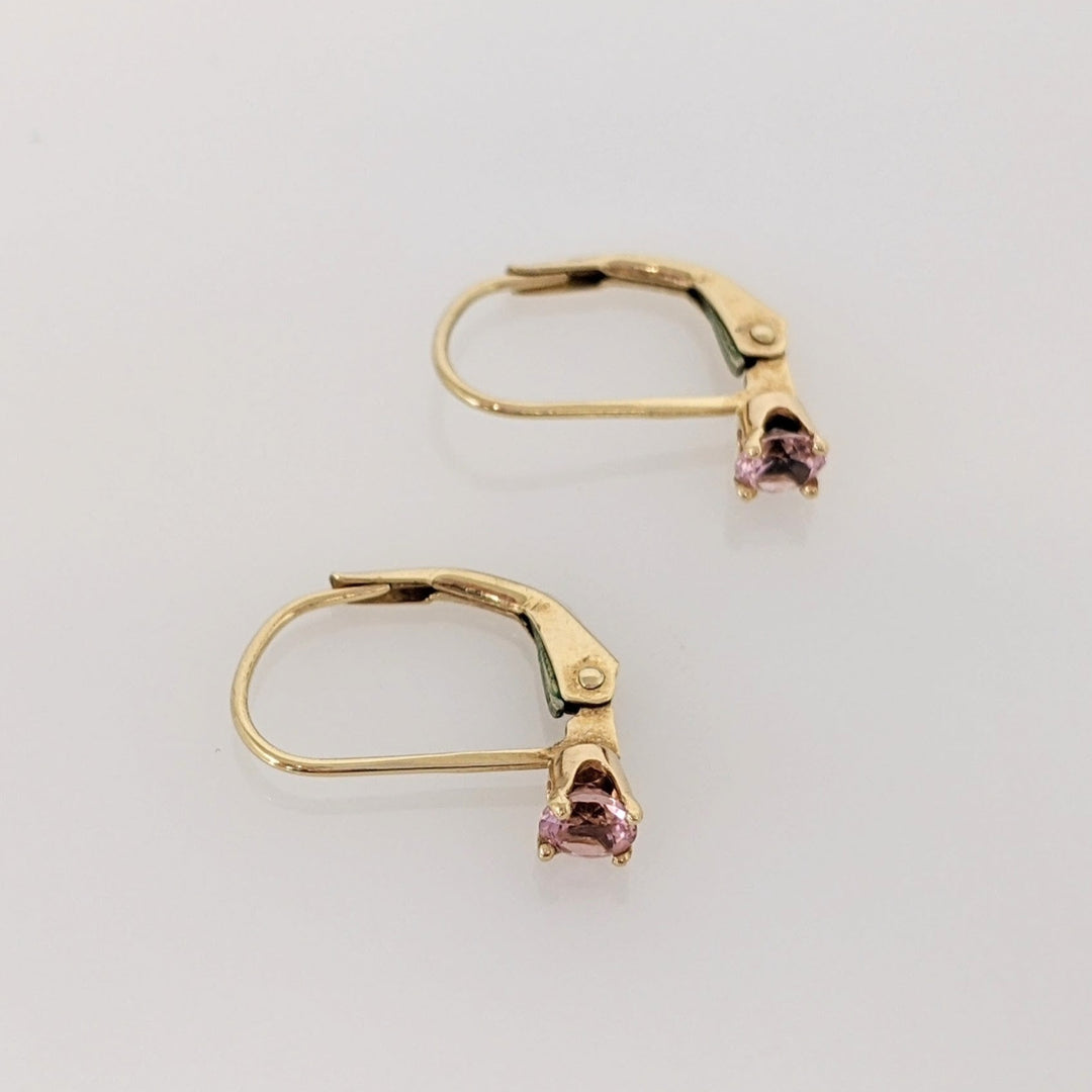 14K PINK TOURMALINE ROUND 3.5MM LEVERBACK ESTATE EARRINGS 0.8 GRAMS