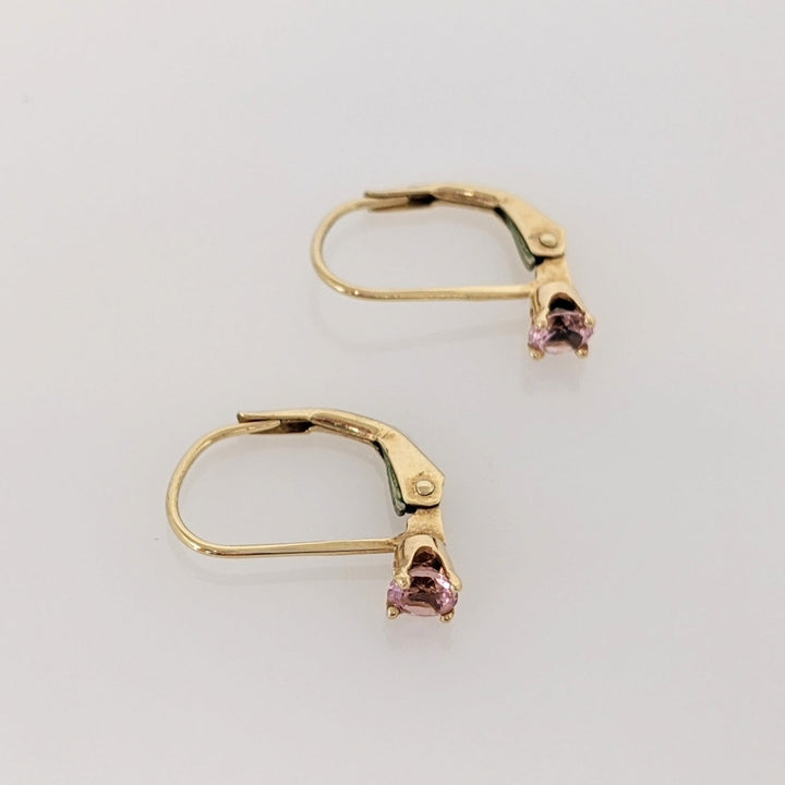 14K PINK TOURMALINE ROUND 3.5MM LEVERBACK ESTATE EARRINGS 0.8 GRAMS
