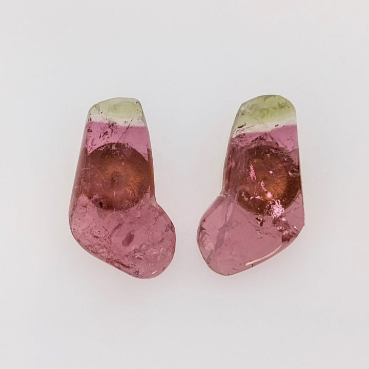 14K BI-COLORED FREE FORM TOURMALINE ROCK STUD ESTATE EARRINGS 2.0 GRAMS