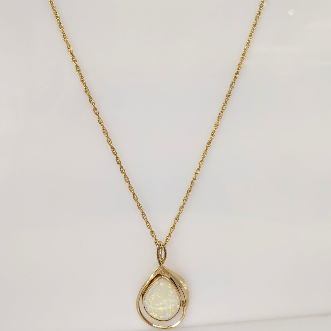 14K OPAL FREE FORM 14X18 BEZEL GOLD TRIM ESTATE PENDANT & CHAIN 7.0 GRAMS