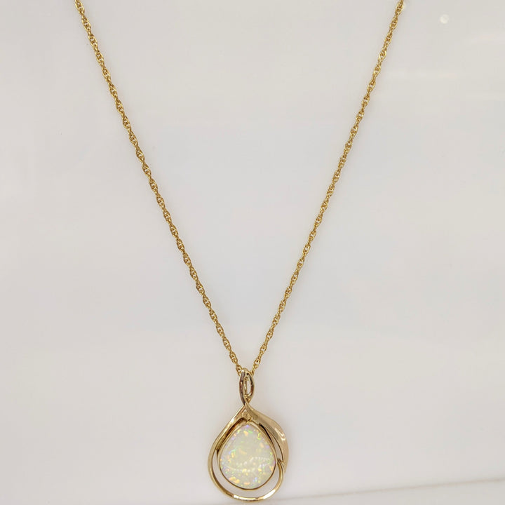 14K OPAL FREE FORM 14X18 BEZEL GOLD TRIM ESTATE PENDANT & CHAIN 7.0 GRAMS