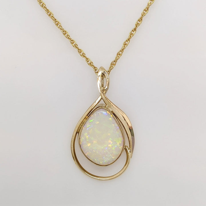 14K OPAL FREE FORM 14X18 BEZEL GOLD TRIM ESTATE PENDANT & CHAIN 7.0 GRAMS