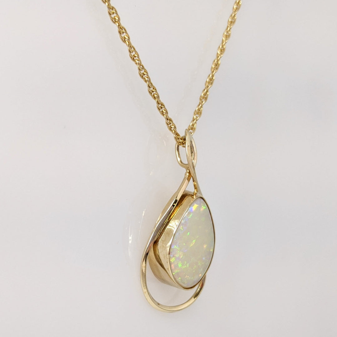 14K OPAL FREE FORM 14X18 BEZEL GOLD TRIM ESTATE PENDANT & CHAIN 7.0 GRAMS