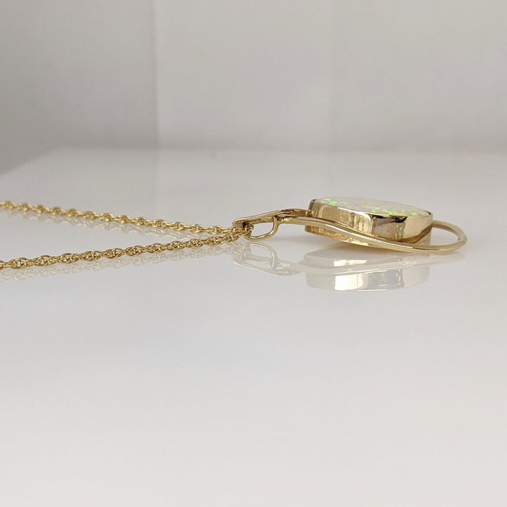 14K OPAL FREE FORM 14X18 BEZEL GOLD TRIM ESTATE PENDANT & CHAIN 7.0 GRAMS
