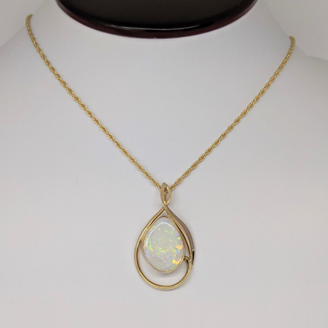 14K OPAL FREE FORM 14X18 BEZEL GOLD TRIM ESTATE PENDANT & CHAIN 7.0 GRAMS