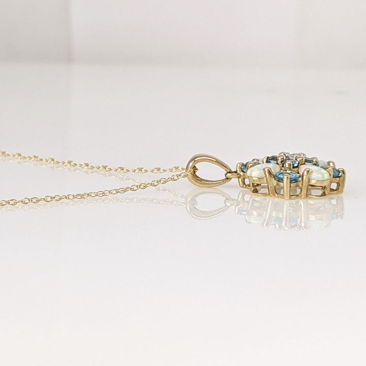10K OPAL PEAR (4) BLUE TOPAZ ROUND (8) WITH MELEE ESTATE PENDANT & CHAIN 1.7 GRAMS