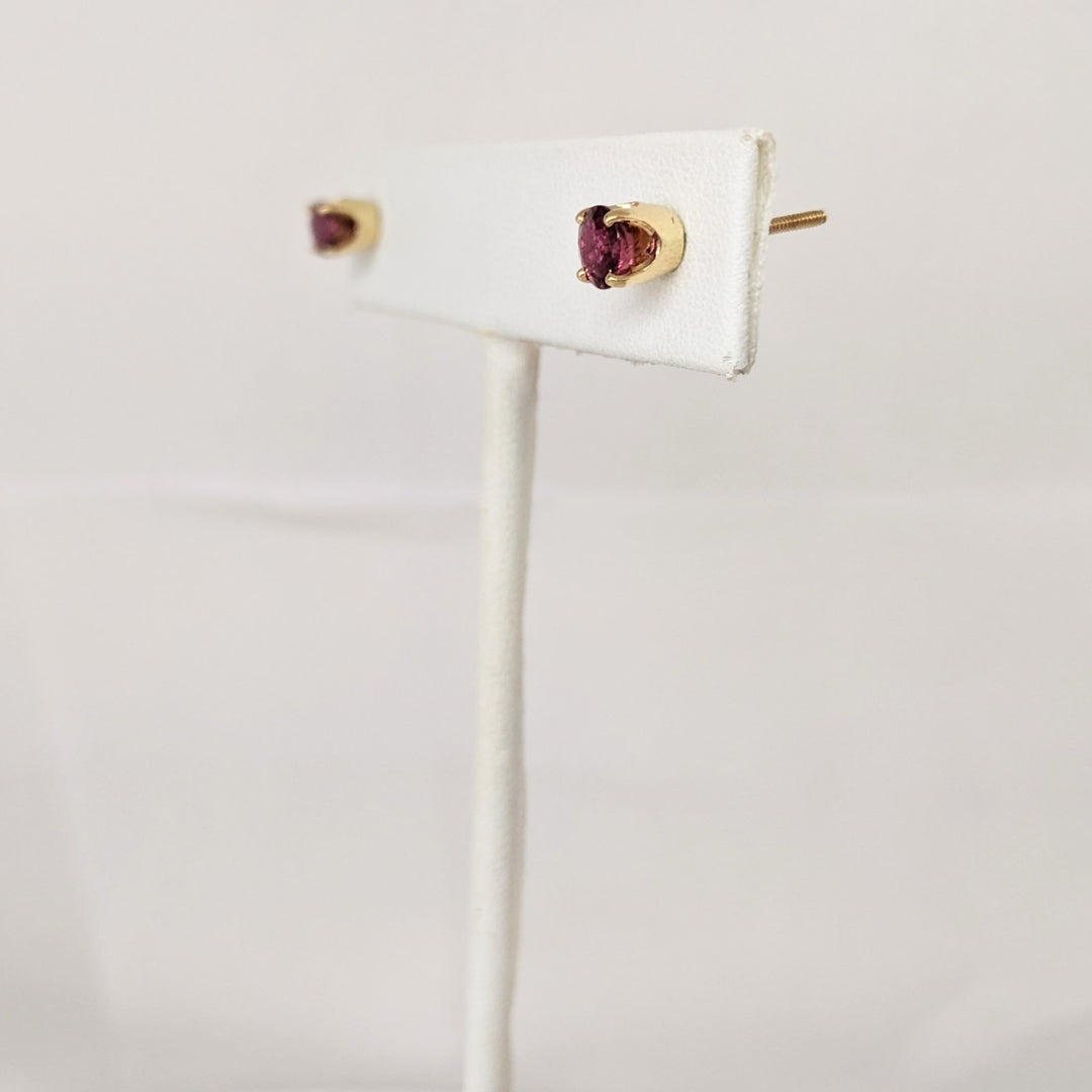 14K RUBY "AA" ROUND 5MM ESTATE STUD EARRINGS 1.6 GRAMS