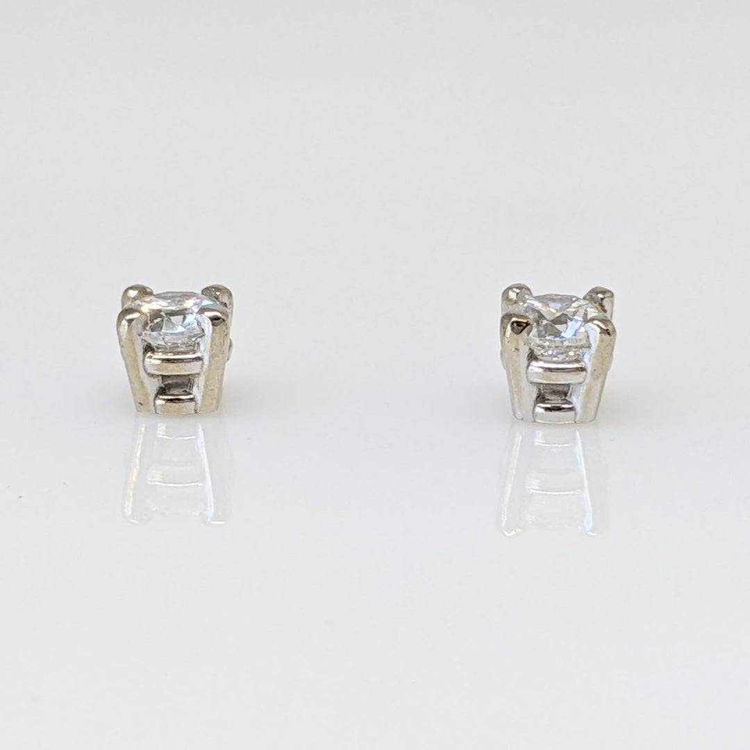 14K WHITE .46 CARAT TOTAL WEIGHT I1 H DIAMOND ROUND (2) ESTATE STUD EARRINGS 1.2 GRAMS