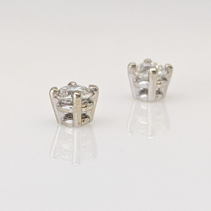 14K WHITE .46 CARAT TOTAL WEIGHT I1 H DIAMOND ROUND (2) ESTATE STUD EARRINGS 1.2 GRAMS
