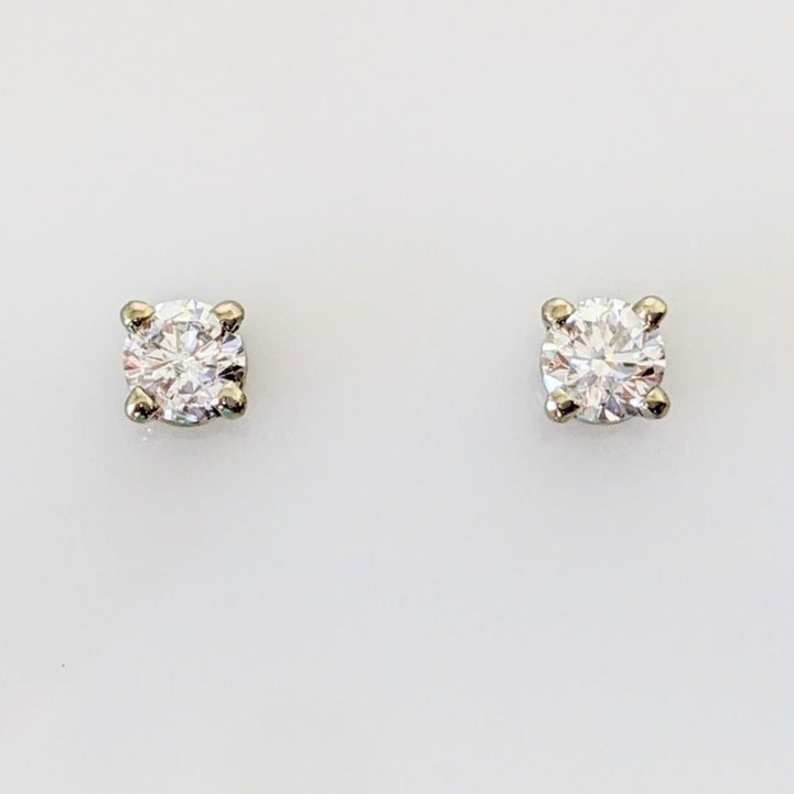 14K WHITE .46 CARAT TOTAL WEIGHT I1 H DIAMOND ROUND (2) ESTATE STUD EARRINGS 1.2 GRAMS